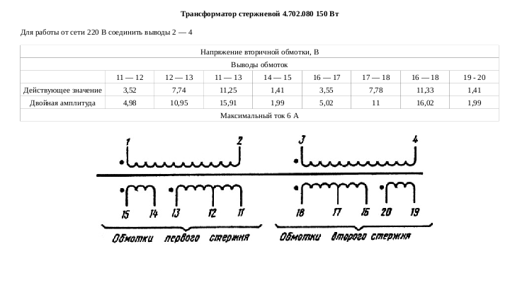 Трансформатор стержневой 4.702.080 150 Вт